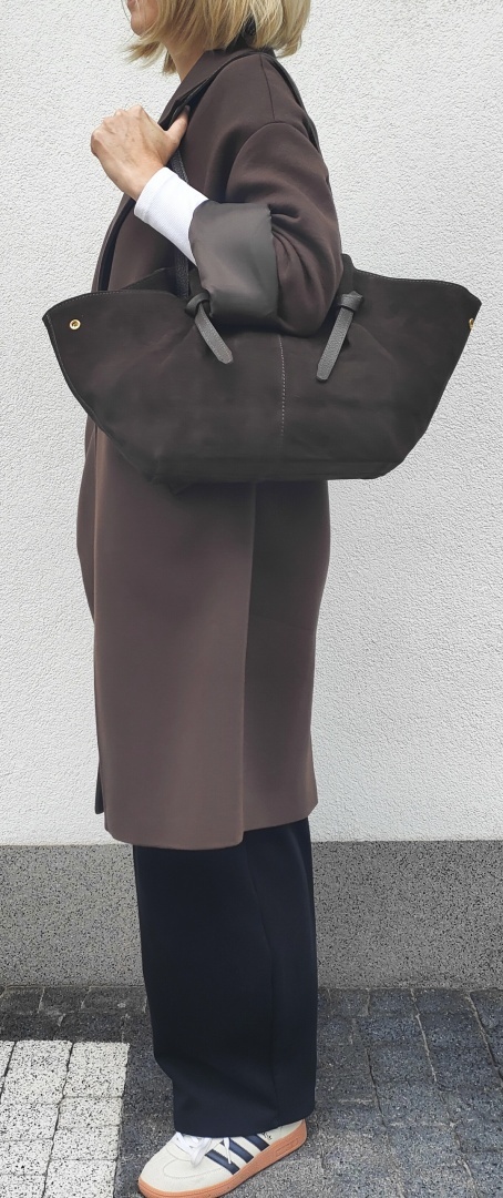 Torebka shopper zamszowa skóra brązowa czekoladowa Laura Biaggi