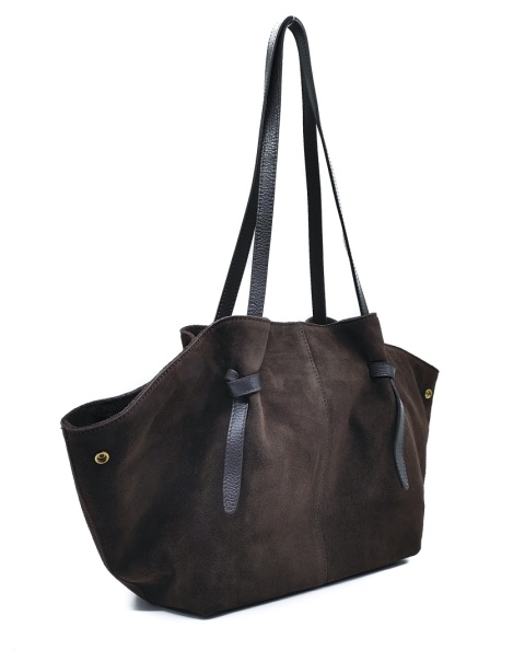 Torebka shopper zamszowa skóra brązowa czekoladowa Laura Biaggi