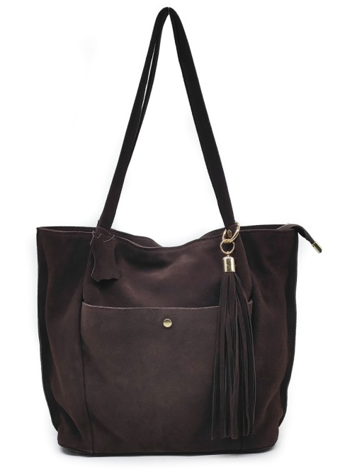 Zamszowa czekoladowa torebka shopper Laura Biaggi