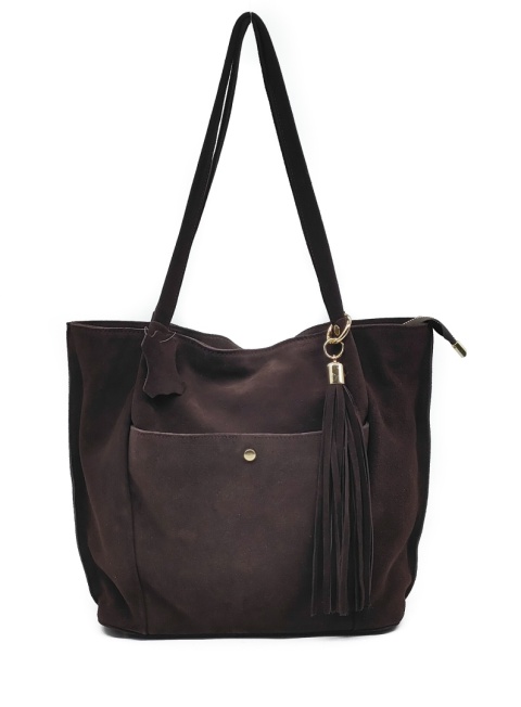 Zamszowa czekoladowa torebka shopper Laura Biaggi