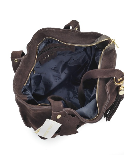 Zamszowa czekoladowa torebka shopper Laura Biaggi