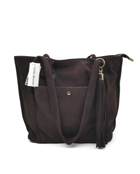 Zamszowa czekoladowa torebka shopper Laura Biaggi