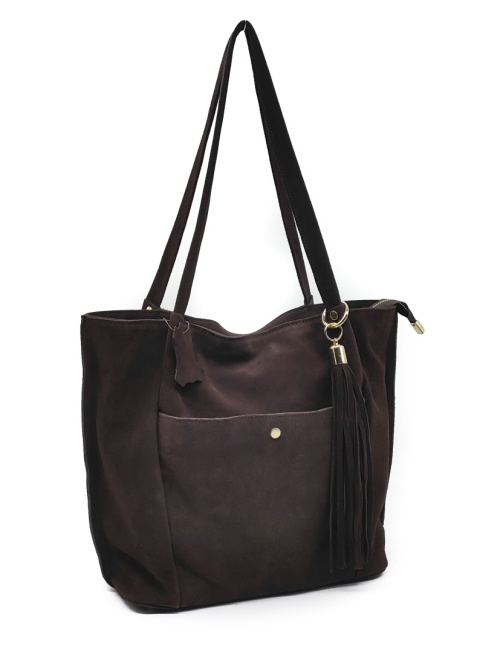 Zamszowa czekoladowa torebka shopper Laura Biaggi