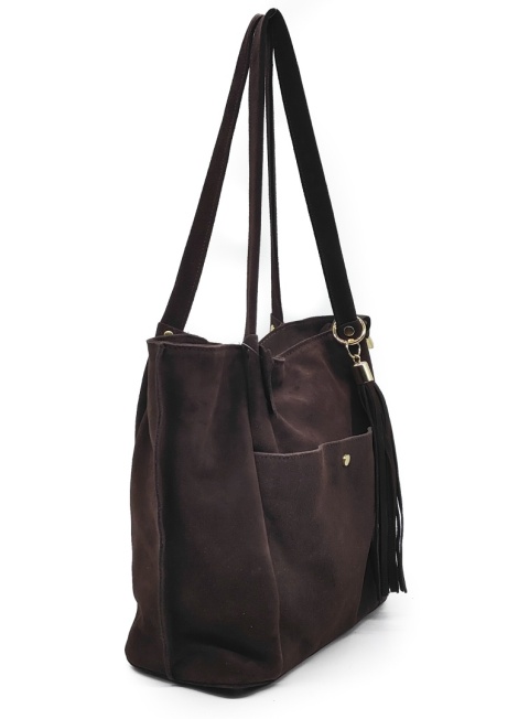 Zamszowa czekoladowa torebka shopper Laura Biaggi