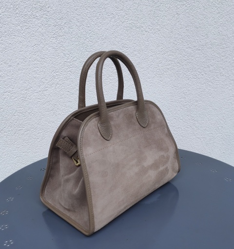Zamszowa torebka kuferek skóra naturalna beżowa dark taupe