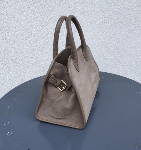 Zamszowa torebka kuferek skóra naturalna beżowa dark taupe