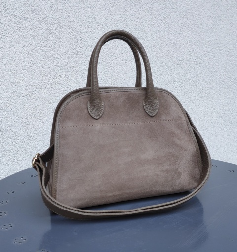 Zamszowa torebka kuferek skóra naturalna beżowa dark taupe