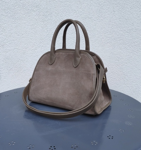 Zamszowa torebka kuferek skóra naturalna beżowa dark taupe
