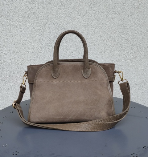Zamszowa torebka kuferek skóra naturalna beżowa dark taupe