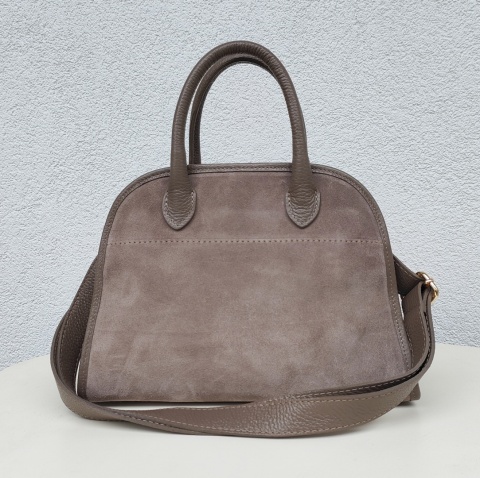 Zamszowa torebka kuferek skóra naturalna beżowa dark taupe