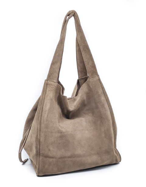 Zamszowa torebka shopper ciepła beżowa taupe