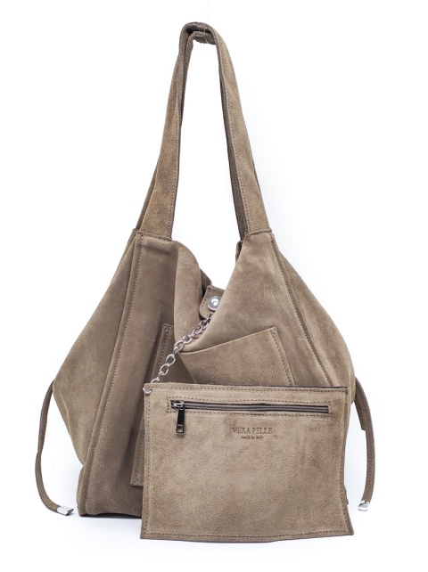 Zamszowa torebka shopper ciepła beżowa taupe
