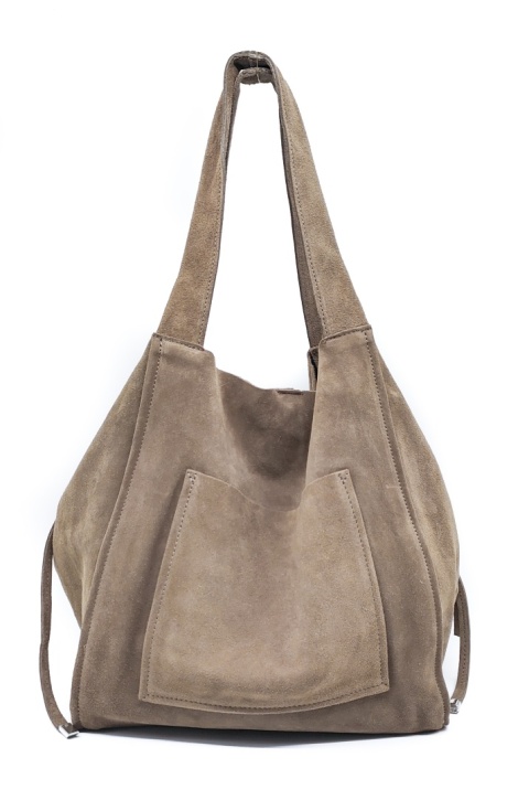 Zamszowa torebka shopper ciepła beżowa taupe