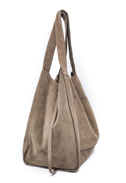 Zamszowa torebka shopper ciepła beżowa taupe