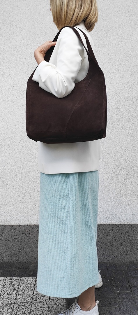 Zamszowy czekoladowy shopper