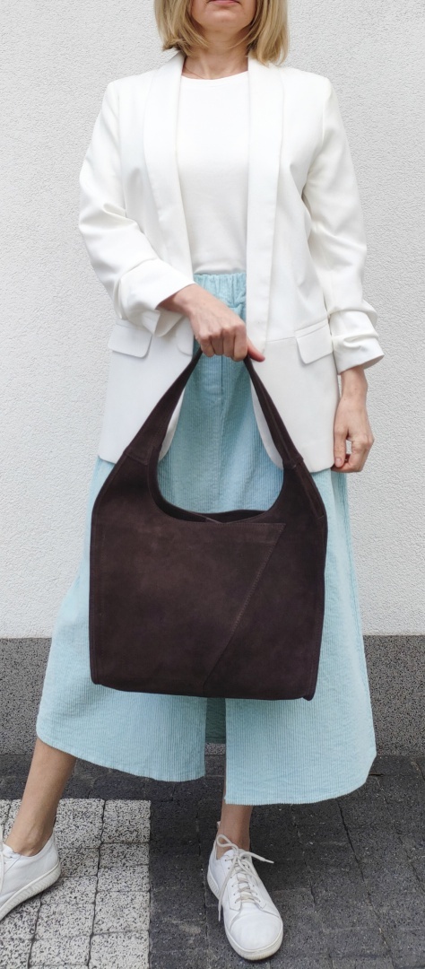 Zamszowy czekoladowy shopper