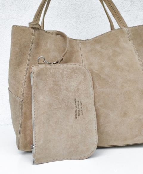 MAXI shopper torba skóra zamszowa beżowa słomkowa