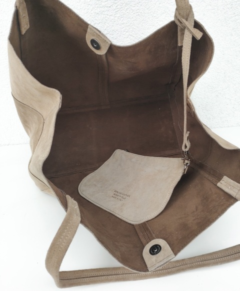 MAXI shopper torba skóra zamszowa beżowa słomkowa