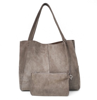 MAXI shopper torba skóra zamszowa beżowa taupe