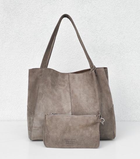 MAXI shopper torba skóra zamszowa beżowa taupe