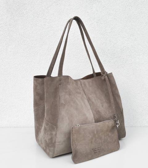 MAXI shopper torba skóra zamszowa beżowa taupe