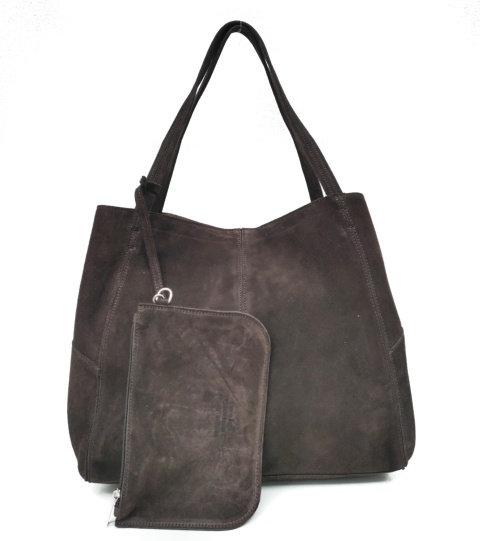 MAXI shopper torba skóra zamszowa brązowa czekoladowa