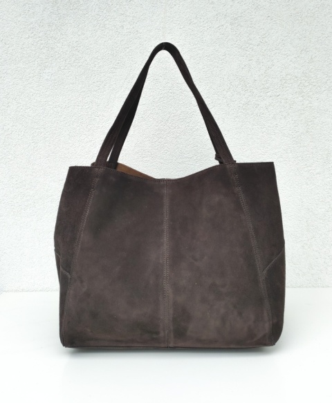 MAXI shopper torba skóra zamszowa brązowa czekoladowa