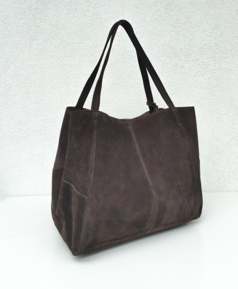 MAXI shopper torba skóra zamszowa brązowa czekoladowa