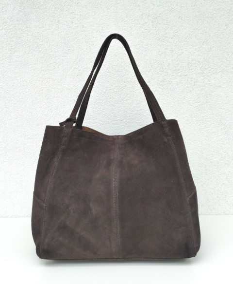 MAXI shopper torba skóra zamszowa brązowa czekoladowa