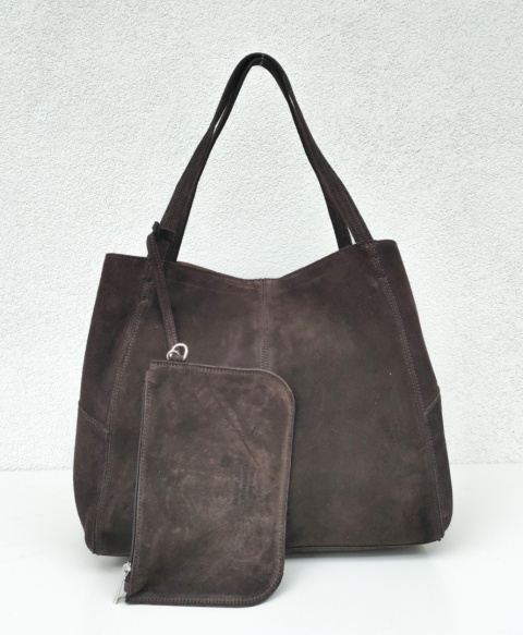 MAXI shopper torba skóra zamszowa brązowa czekoladowa