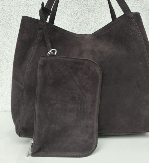 MAXI shopper torba skóra zamszowa brązowa czekoladowa