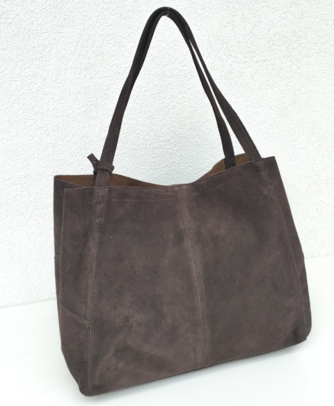 MAXI shopper torba skóra zamszowa brązowa czekoladowa
