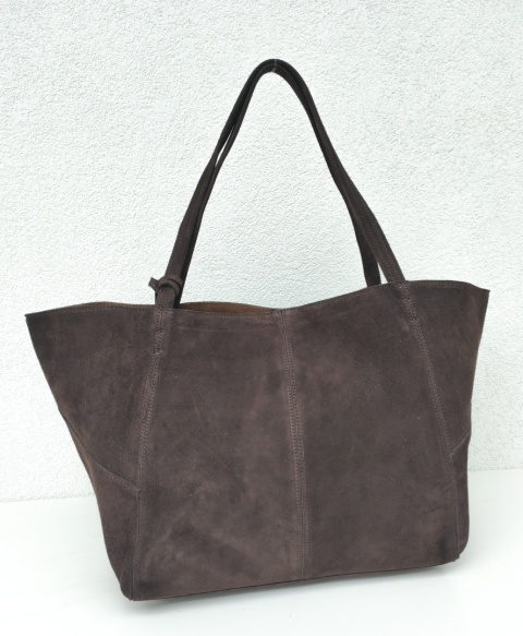 MAXI shopper torba skóra zamszowa brązowa czekoladowa