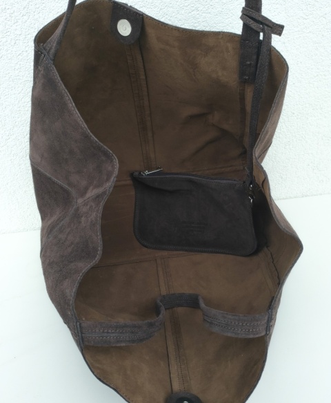 MAXI shopper torba skóra zamszowa brązowa czekoladowa
