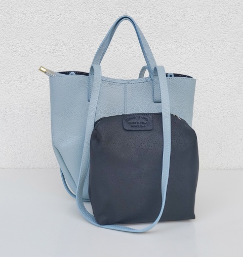 Niebieska blue torebka Shopperka do ręki na ramię