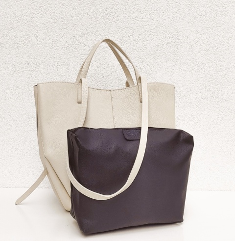 Torebka shopper skóra naturalna Beżowa kremowa