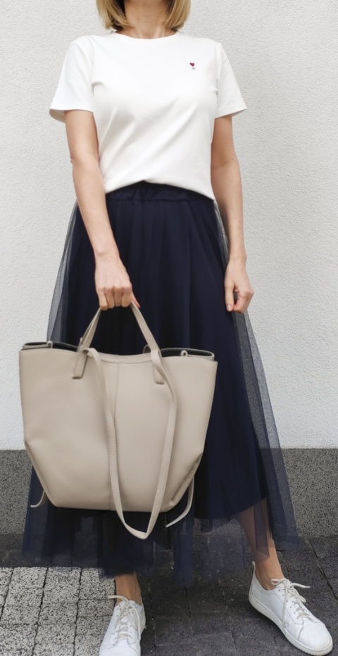 Torebka shopper skóra naturalna Beżowa zimna