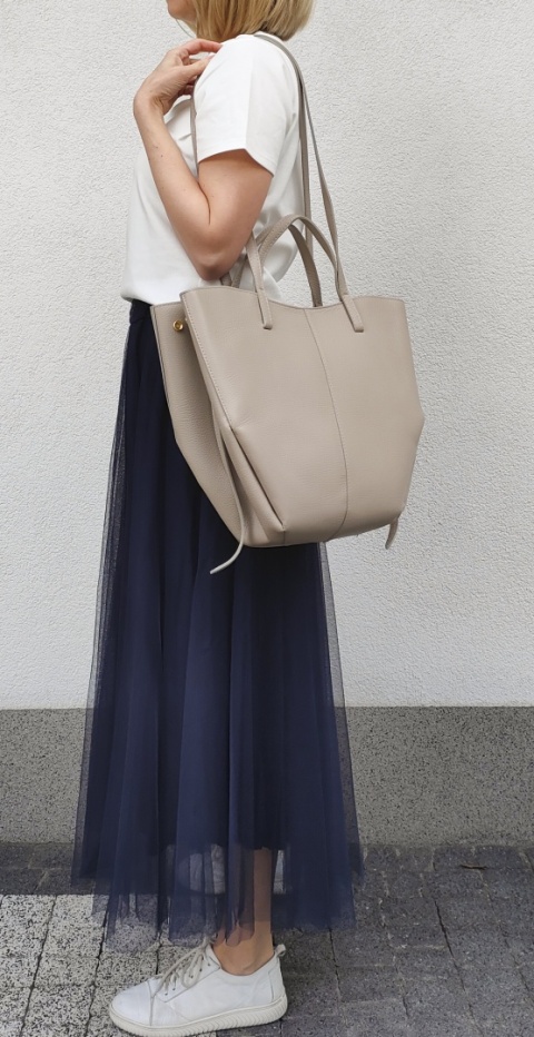 Torebka shopper skóra naturalna Beżowa zimna