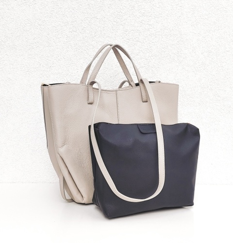 Torebka shopper skóra naturalna Beżowa zimna