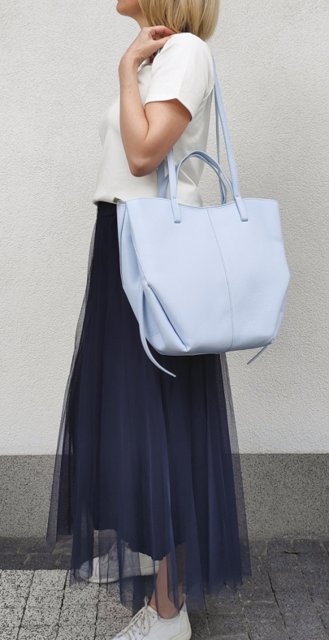 Torebka shopper skóra naturalna niebieska