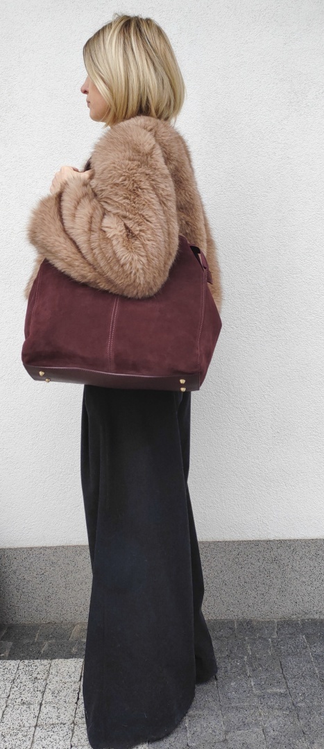Zamszowa bordowa torebka shopper