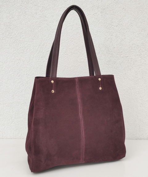 Zamszowa bordowa torebka shopper