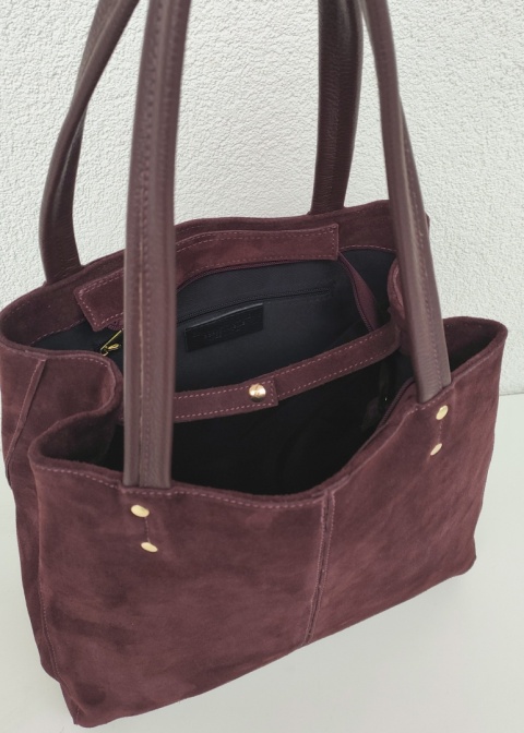 Zamszowa bordowa torebka shopper