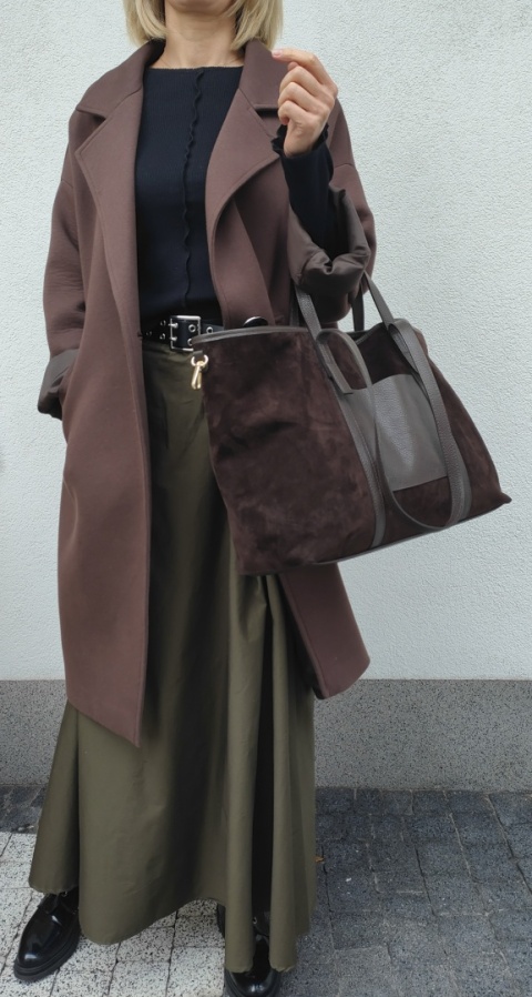 Zamszowy MAXI Shopper w czekoladowym kolorze