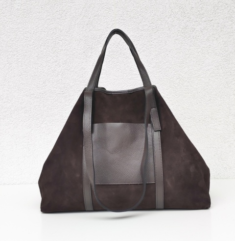 Zamszowy MAXI Shopper w czekoladowym kolorze