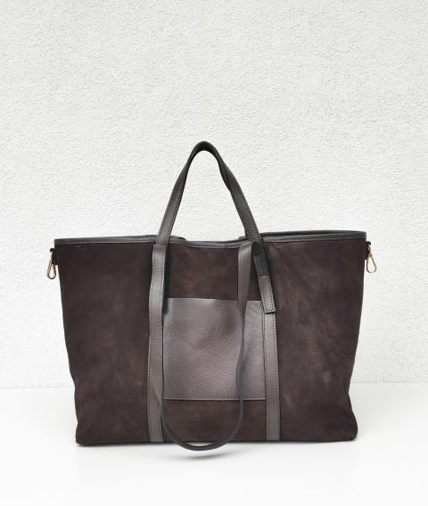 Zamszowy MAXI Shopper w czekoladowym kolorze
