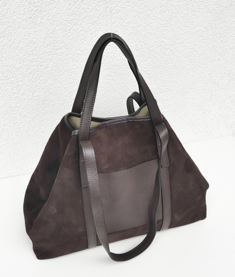 Zamszowy MAXI Shopper w czekoladowym kolorze