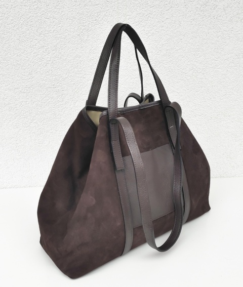 Zamszowy MAXI Shopper w czekoladowym kolorze