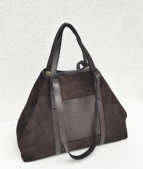 Zamszowy MAXI Shopper w czekoladowym kolorze