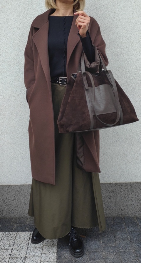Zamszowy MAXI Shopper w czekoladowym kolorze